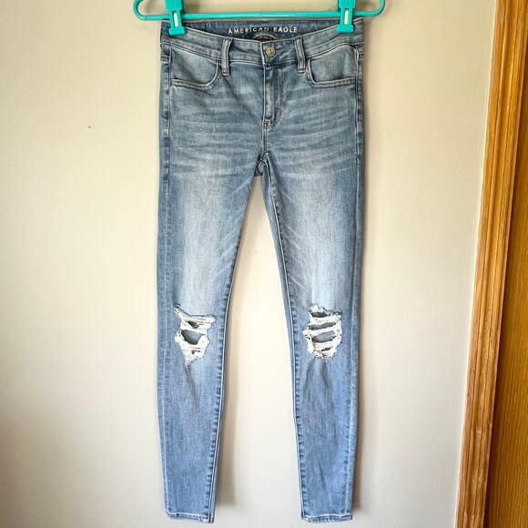 American Eagle Distressed Light Wash Jean Jegging Size 0 Regular - Picture 12 of 12
